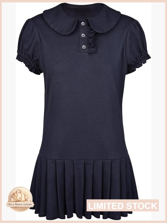 Dresses & Skirts - Puff Sleeve Pleated Mini Dress Peter Pan Collar Button Down A-Line Casual Summer